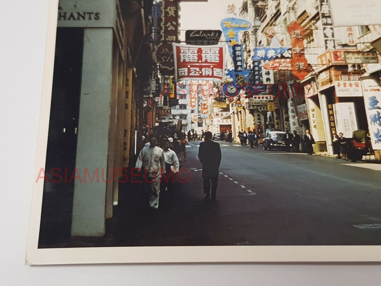 50s Des Voeux Road Shop Street Scene Car Scooter Hong Kong Photo Postcard RPPC