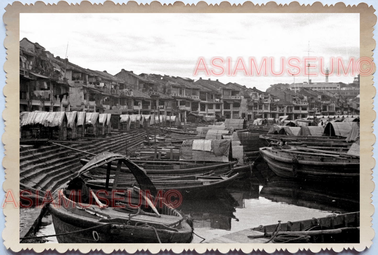 WW2 Sampan Dock Pier River Boat Clark Quay Ship Vintage Singapore Photo 28533