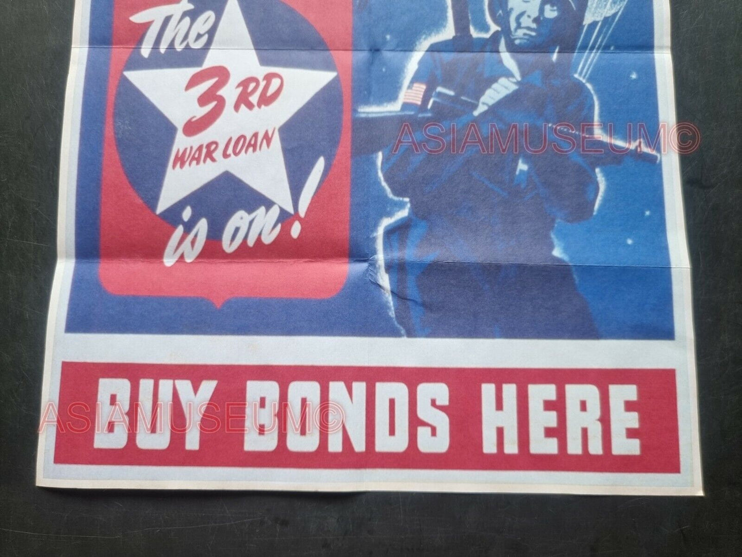 1942 WW2 USA AMERICA BUY WAR BONDS LOAN PARACHUTE TROOPS PLANE PROPAGANDA POSTER