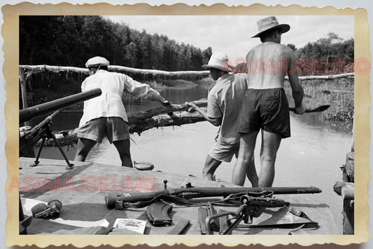 50s Vietnam War Indochina Mekong River Boat Gun Rifle Boat Vintage Photo #357