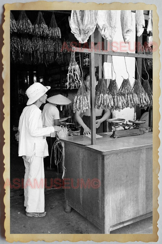 40s Vietnam War SAIGON SHOP DRIED SEAFOOD MEAT MARKET STORE  Vintage Photo 1384