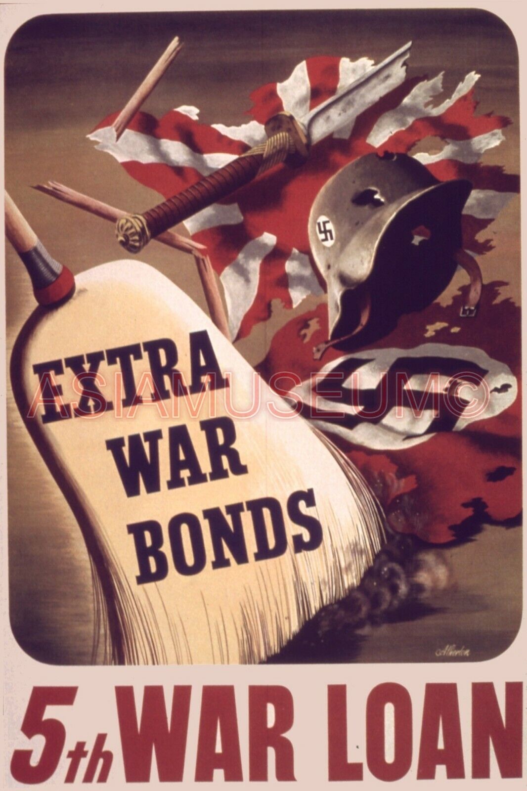 1944 WW2 USA AMERICA WAR BONDS LOAN ANTI JAPAN BERLIN BROOM PROPAGANDA Postcard