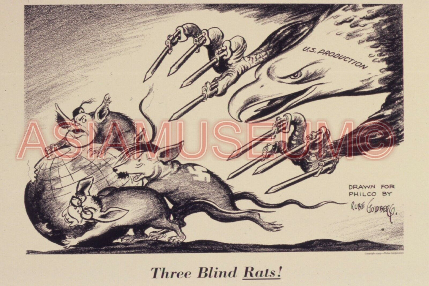 1945 WWii USA AMERICA RATS DRAWING CARICATURE COMIC FUNNY PROPAGANDA Postcard