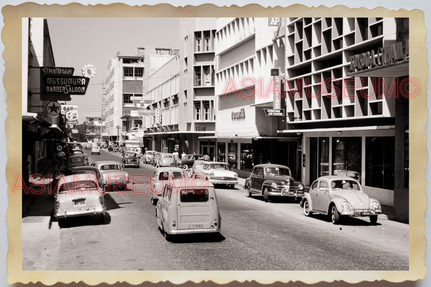 50s THAILAND BANGKOK STREET SCENE CAR CALTEX VOLKSWAGEN ROAD Vintage Photo 37088