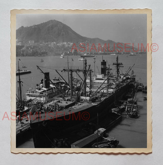 VICTORIA HARBOR DOCKYARD FERRY SHIP BOAT B&W Vintage Hong Kong Photo 27537 香港旧照片