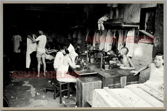 40s Men Boys Sewing Factory HONG KONG VINTAGE PHOTO POSTCARD RPPC 715 香港舊照片明信片