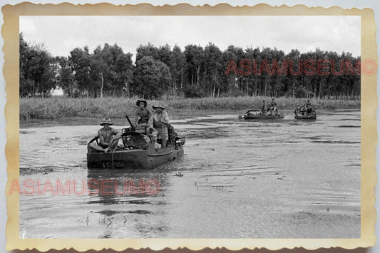 50s Vietnam SAIGON RIVER ARMY GUARD PATROL TOPLESS MAN OLD Vintage Photo 1505