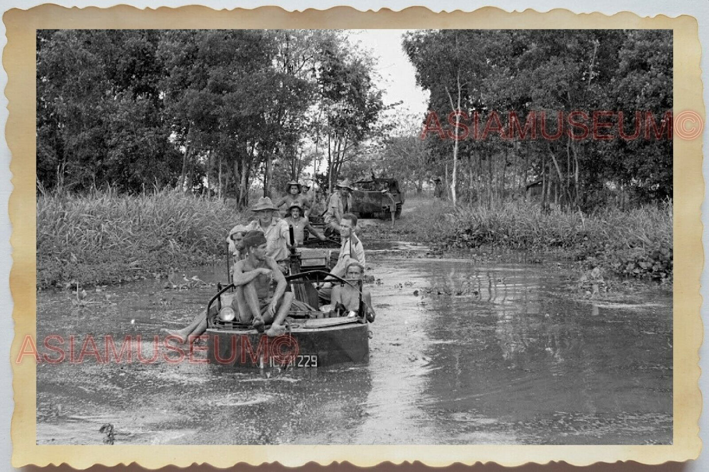 50s Indochina Vietnam Army Group Soldier Topless Man Gay War Vintage Photo #899