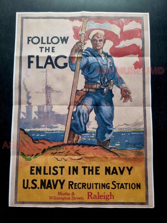 1943 WW2 USA AMERICA NAVY RECRUIT ENLIST FLAG RALEIGH WAR PROPAGANDA POSTER 507