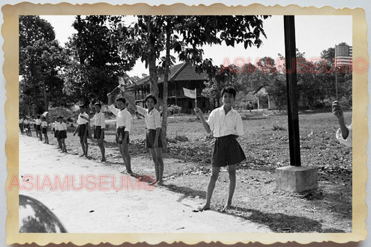 50s Vietnam War Saigon Village America Flag Children Boy Girl Vintage Photo #443