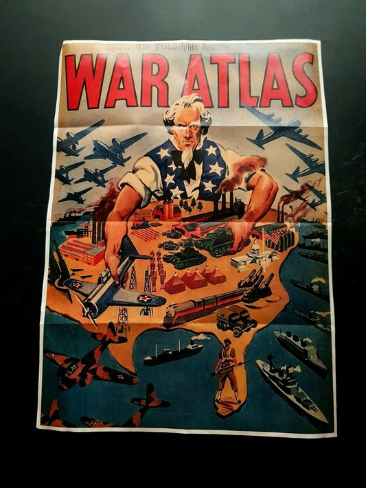 1941 WW2 USA AMERICA WAR ATLAS TANK GUNS AIRCRAFT WARSHIP MAPS PROPAGANDA POSTER