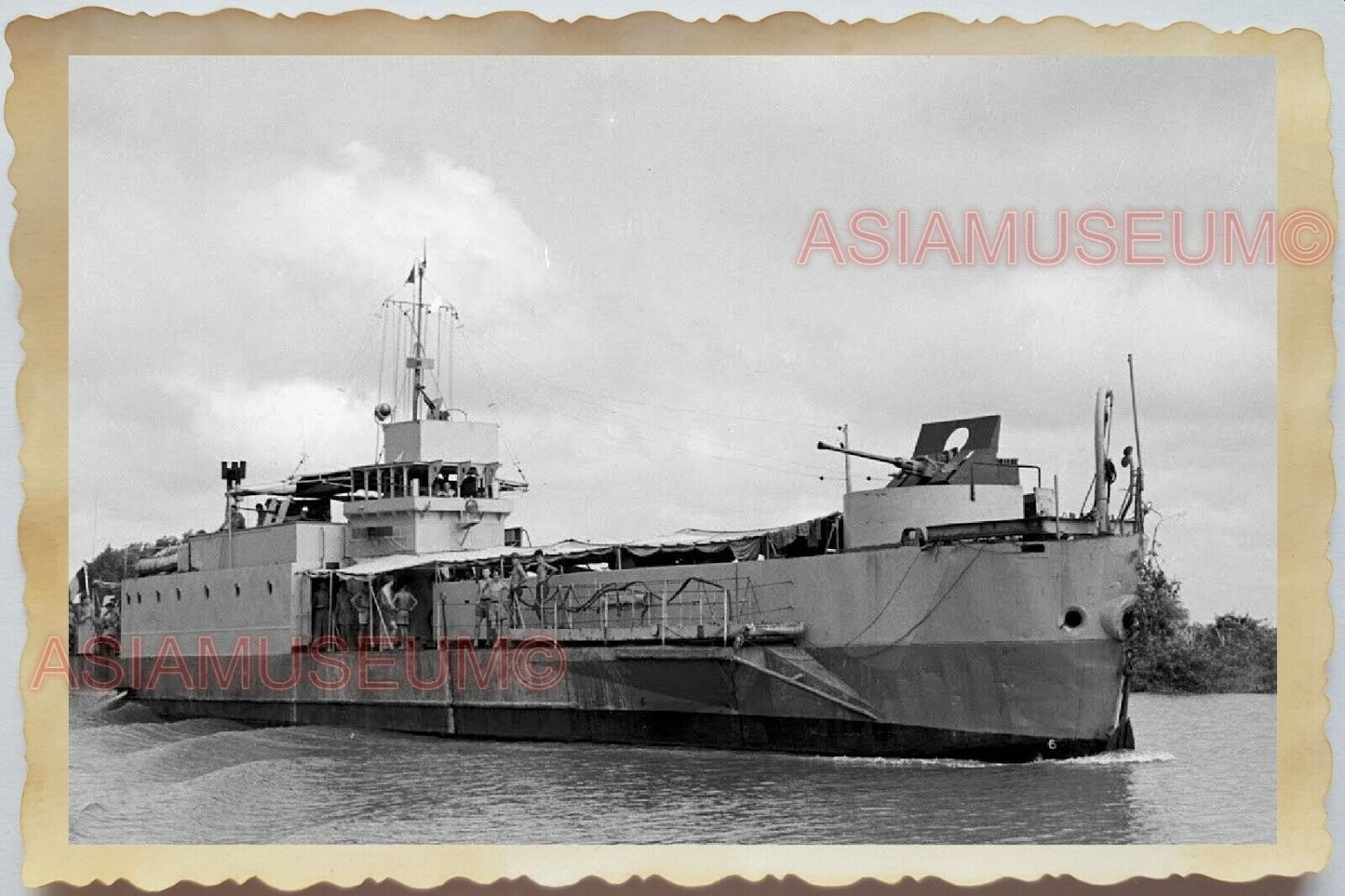 50s Vietnam War Saigon French USA Navy Warship Mekong River Vintage Photo #915