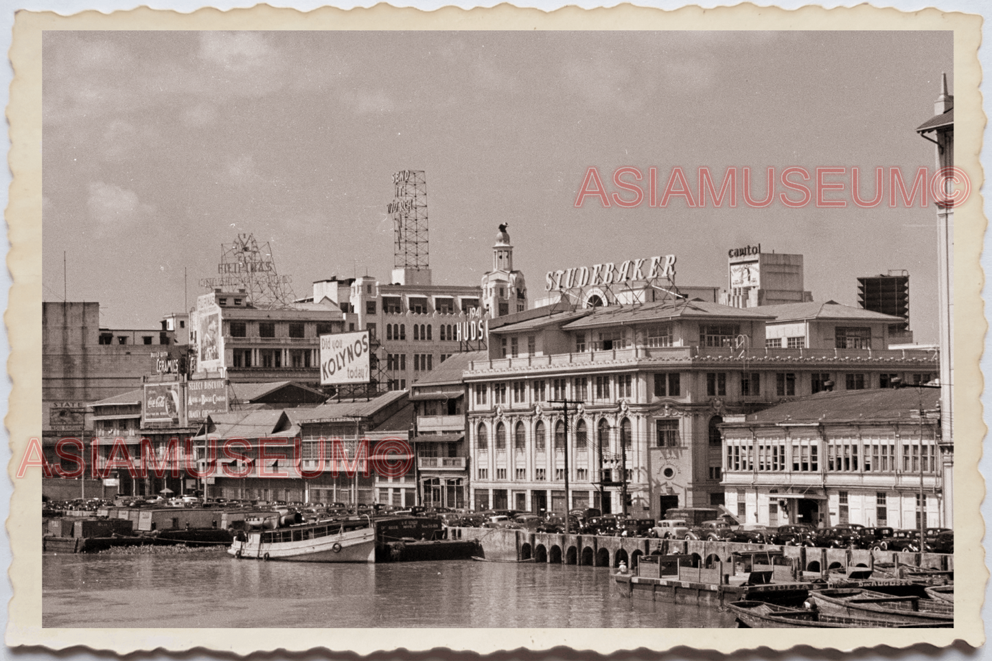 50s PHILIPPINES MANILA Waterfront Boat Pier Building Street Vintage Photo 18932