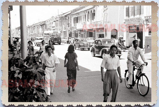 WW2 Car Traffic Street Scene Bicycle Bus Shop Lady Vintage Singapore Photo 28453