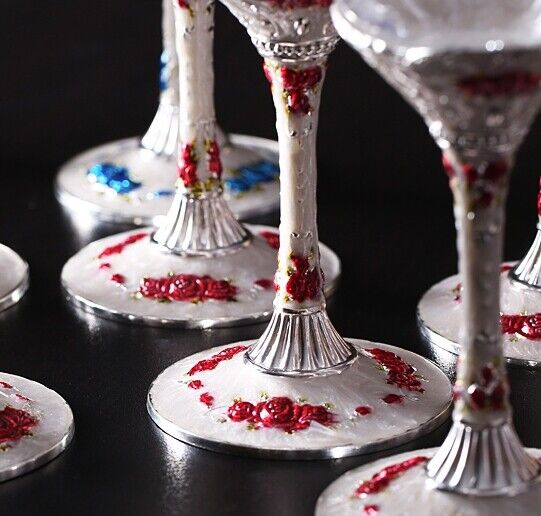 Set Antique Renaissance Vintage Style 6 Crystal Glass Hanger Decanter Wine Red