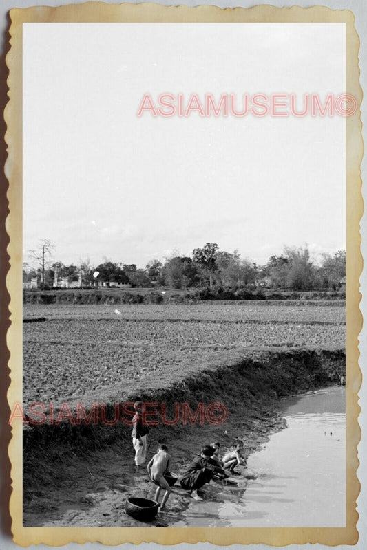 50s Vietnam SAIGON VILLAGE CHILDREN PLAY RIVER PADDY FIELD  Vintage Photo #1051