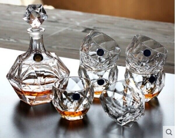 Authentic Set Crystal Decanter 6 Glass Bottle Whisky Wine Stopper Cognac #11