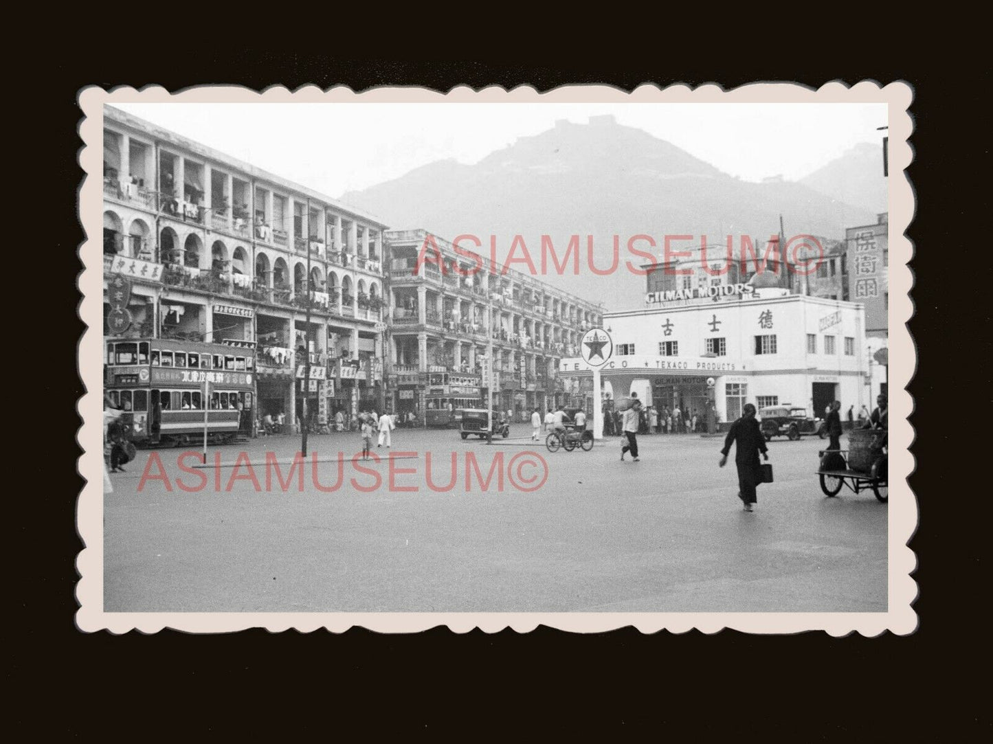 40's Texaco Gas Station Bus Car Queen's Road Vintage Hong Kong Photo 香港旧照片 #2180