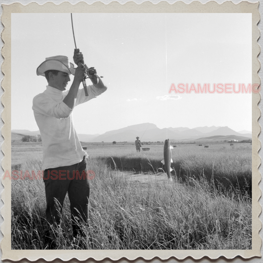 40s AUGUSTA KRONE RANCH MAN FISHING USA OLD AMERICA UNITED STATES Photo S8403