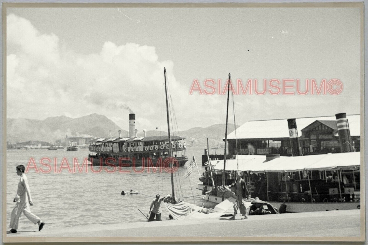 40s Ferry Boat Terminal Pier HONG KONG VINTAGE PHOTO POSTCARD RPPC 766 香港舊照片明信片