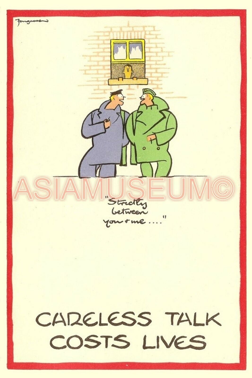 1941 WW2 USA AMERICA CARELESS TALK COSTS LIVES WINDOW SPY PROPAGANDA Postcard