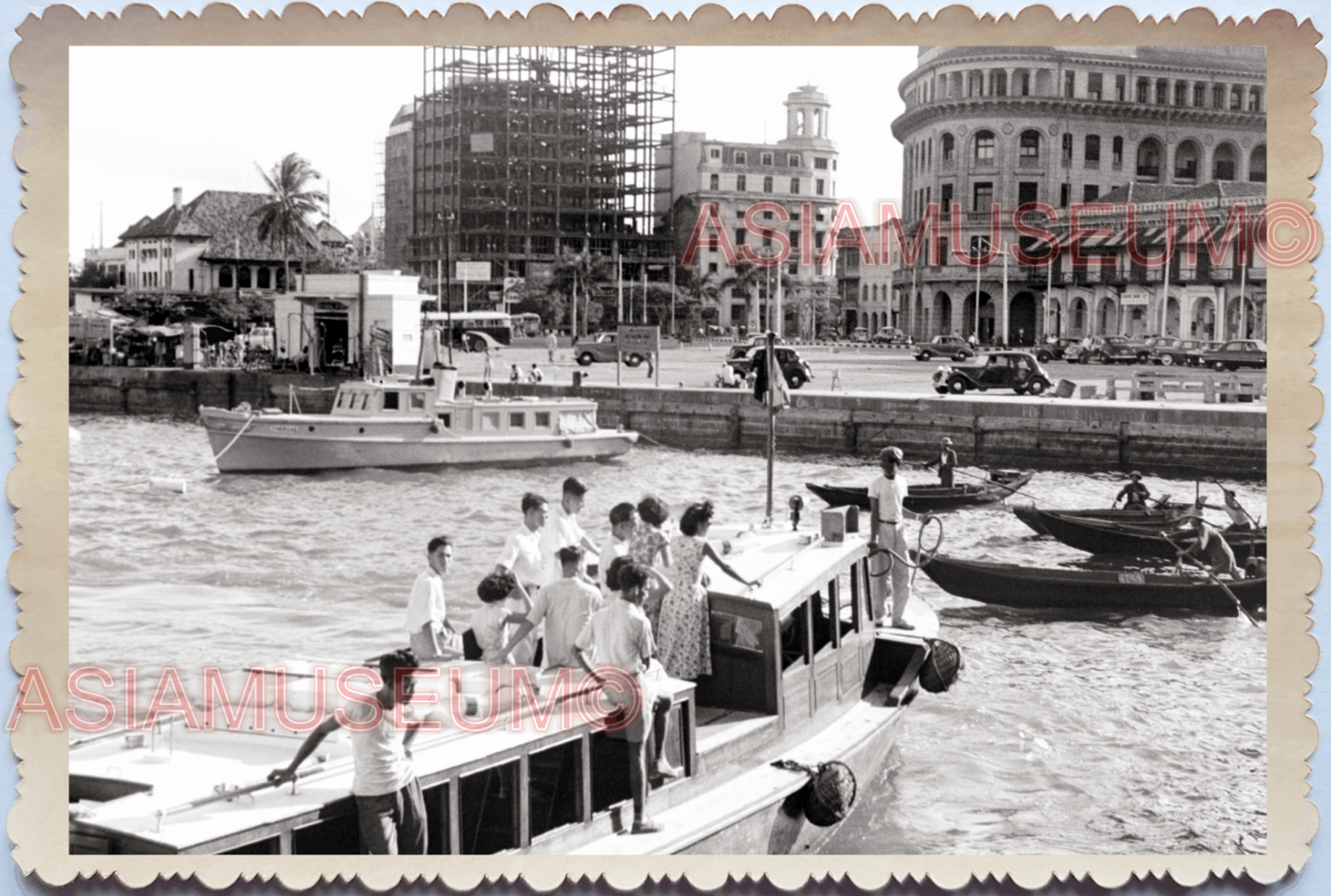 WW2 BOAT QUAY RIVER PIER DOCK PASSENGER STREET CAR VINTAGE SINGAPORE PHOTO 29861