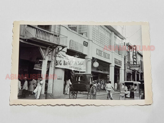 50s PHILIPPINES MANILA STREET SCENE SHOP CHARIOT CAR TRAFFIC Vintage Photo 26311