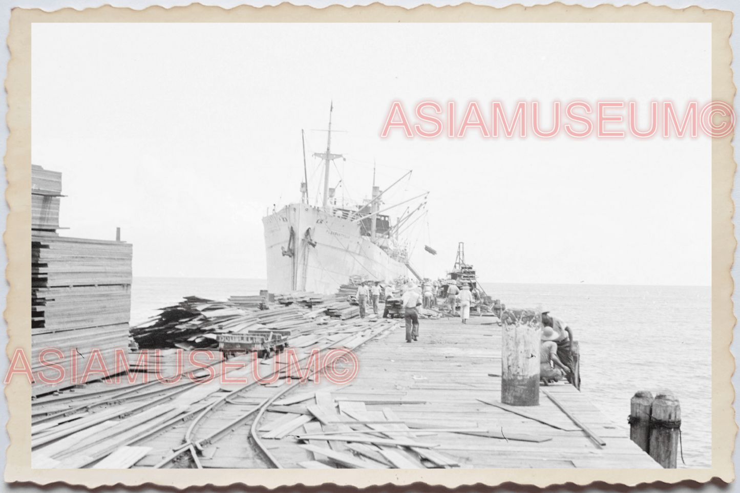 50s PHILIPPINES MANILA Kolambugan SHIP DECK LUMBER JACK PIER Vintage Photo 29088