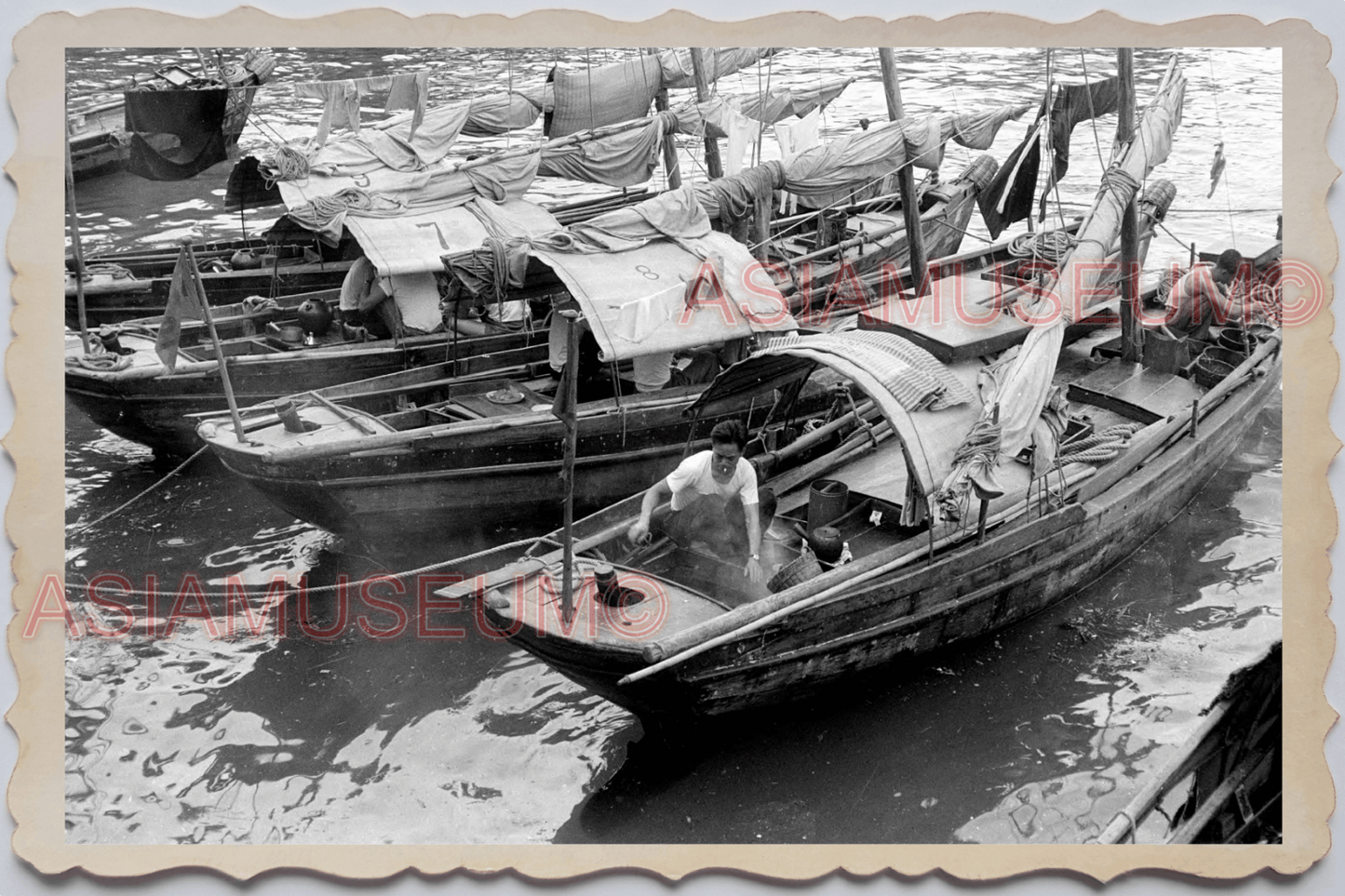 40s MACAU MACAO STREET SCENE Boat House Fishing Sampan Vintage Photo 澳门旧照片 29804