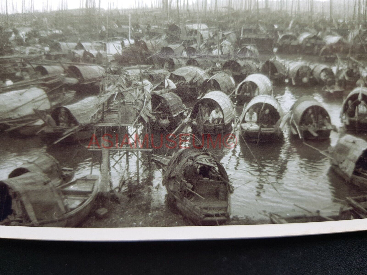 Aberdeen Sampan Boat House Ship Pier Women Hong Kong Photo Postcard RPPC 1696