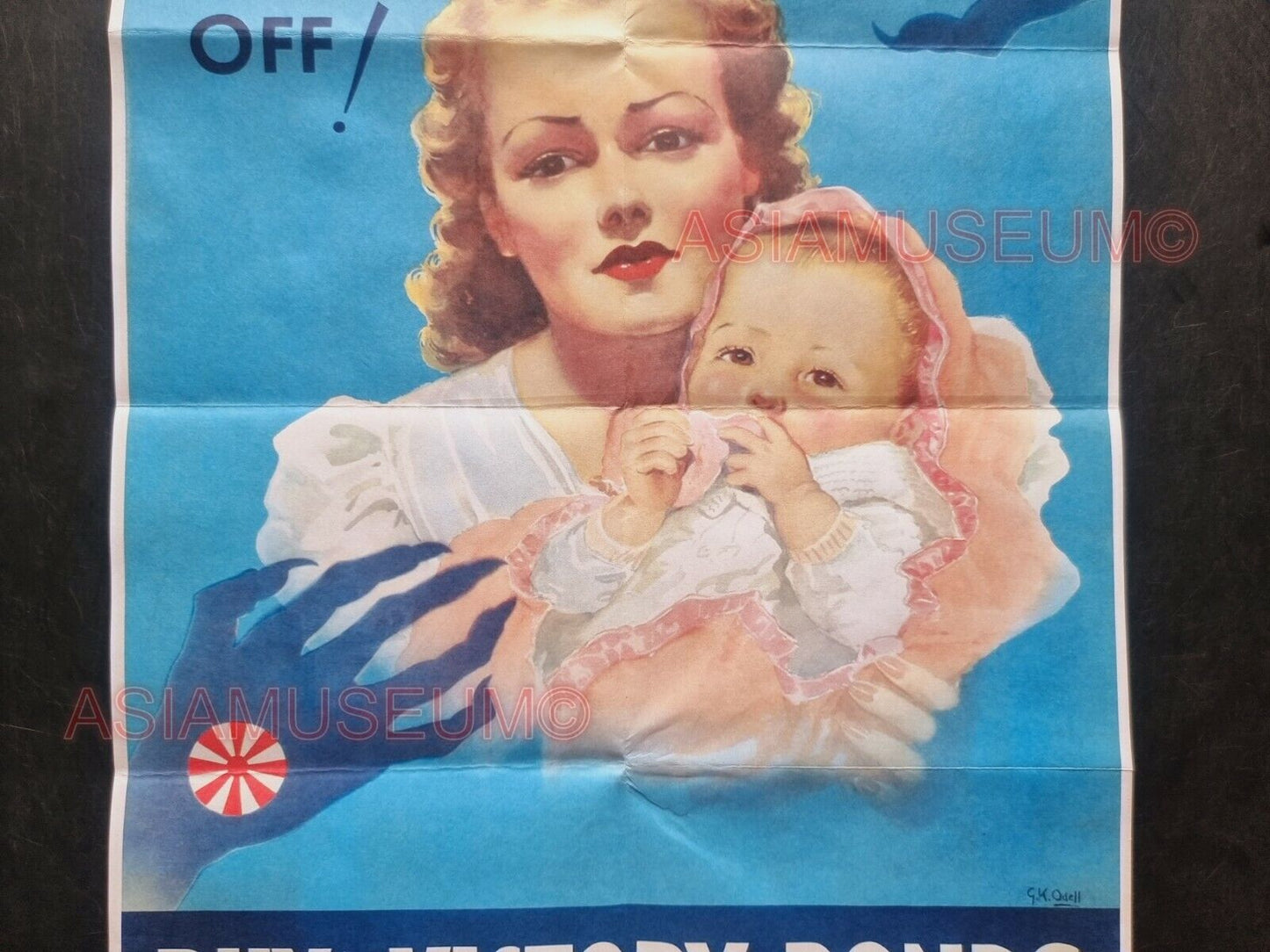 1943 WW2 AMERICA WOMEN BABY GIRL BUY WAR VICTORY BONDS JAPAN PROPAGANDA POSTER