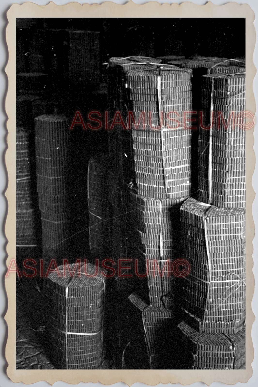 40s MACAU MACAO STOCK PILE STACK FIRECRACKER FIREWORK Vintage Photo 澳门旧照片 26488