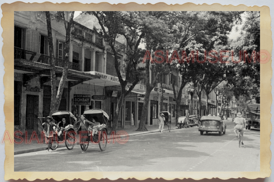 40s WW2 Vietnam HANOI CAR RICKSHAW BICYCLE SHOP STREET SCENE Vintage Photo 24057