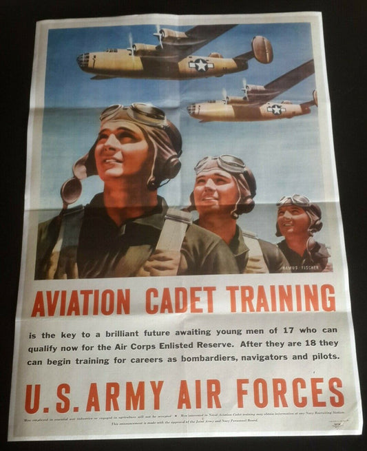 1942 WW2 USA AMERICA PILOT AIRFORCE AIRCRAFT AIRPLANE CADET PROPAGANDA POSTER