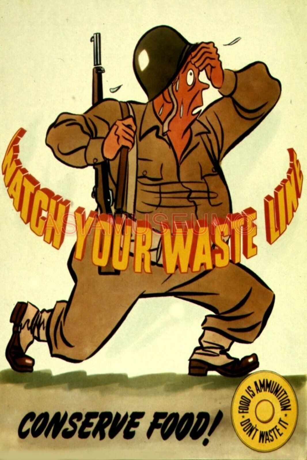 1944 WW2 USA WATCH YOUR WASTE FOOD IS AMMUNITION ARMY RIFLE PROPAGANDA Postcard