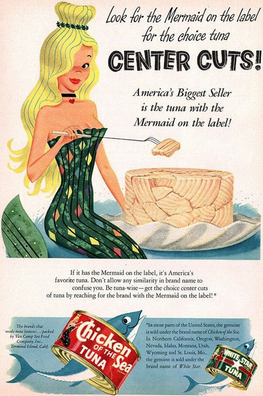 1950s AMERICA BLONDE MERMAID CHICKEN SEA TUNA CAN FOOD Ads Vintage Postcard #94