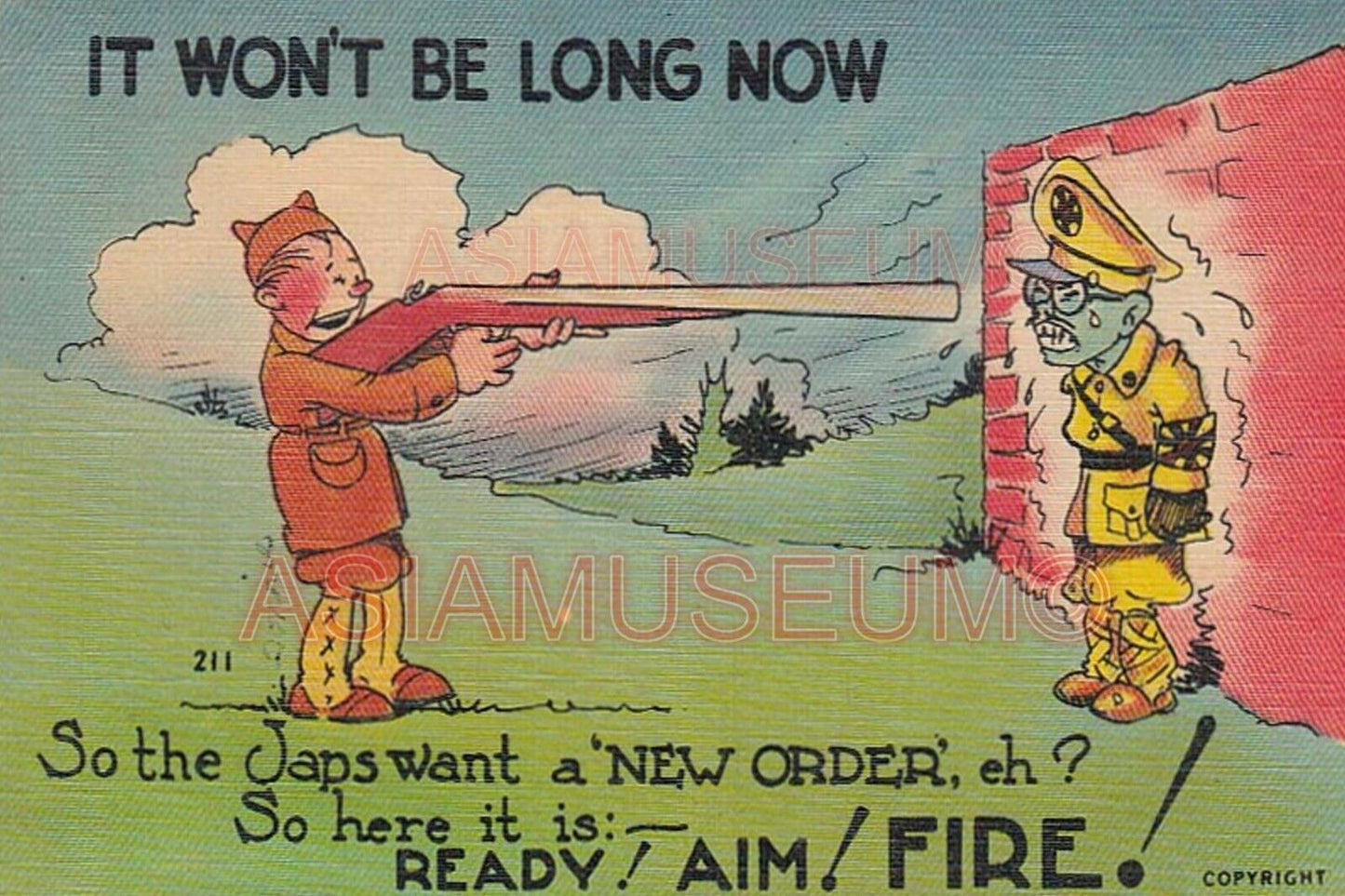 1942 WW2 USA AMERICA CARTOON COMIC FUNNY SHOOT JAPAN SOLDIER PROPAGANDA Postcard