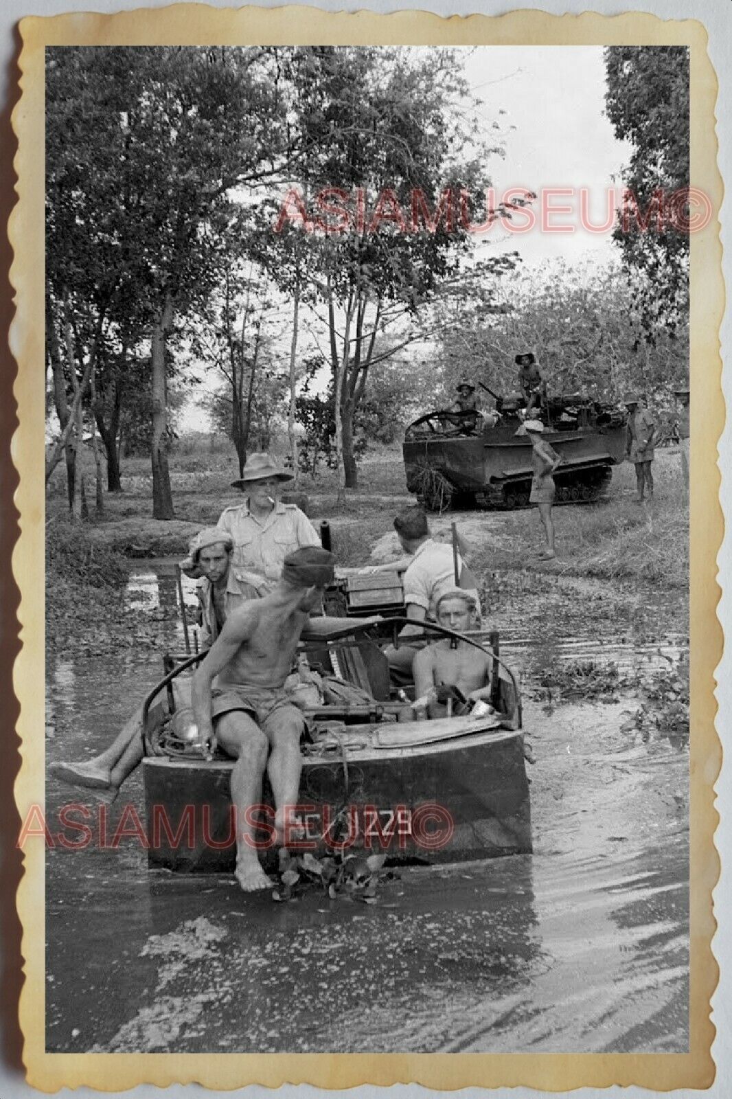 40s Vietnam War ARMY SOLDIER AMPHIBIAN JEEP TOPLESS MAN GAY  Vintage Photo 1181