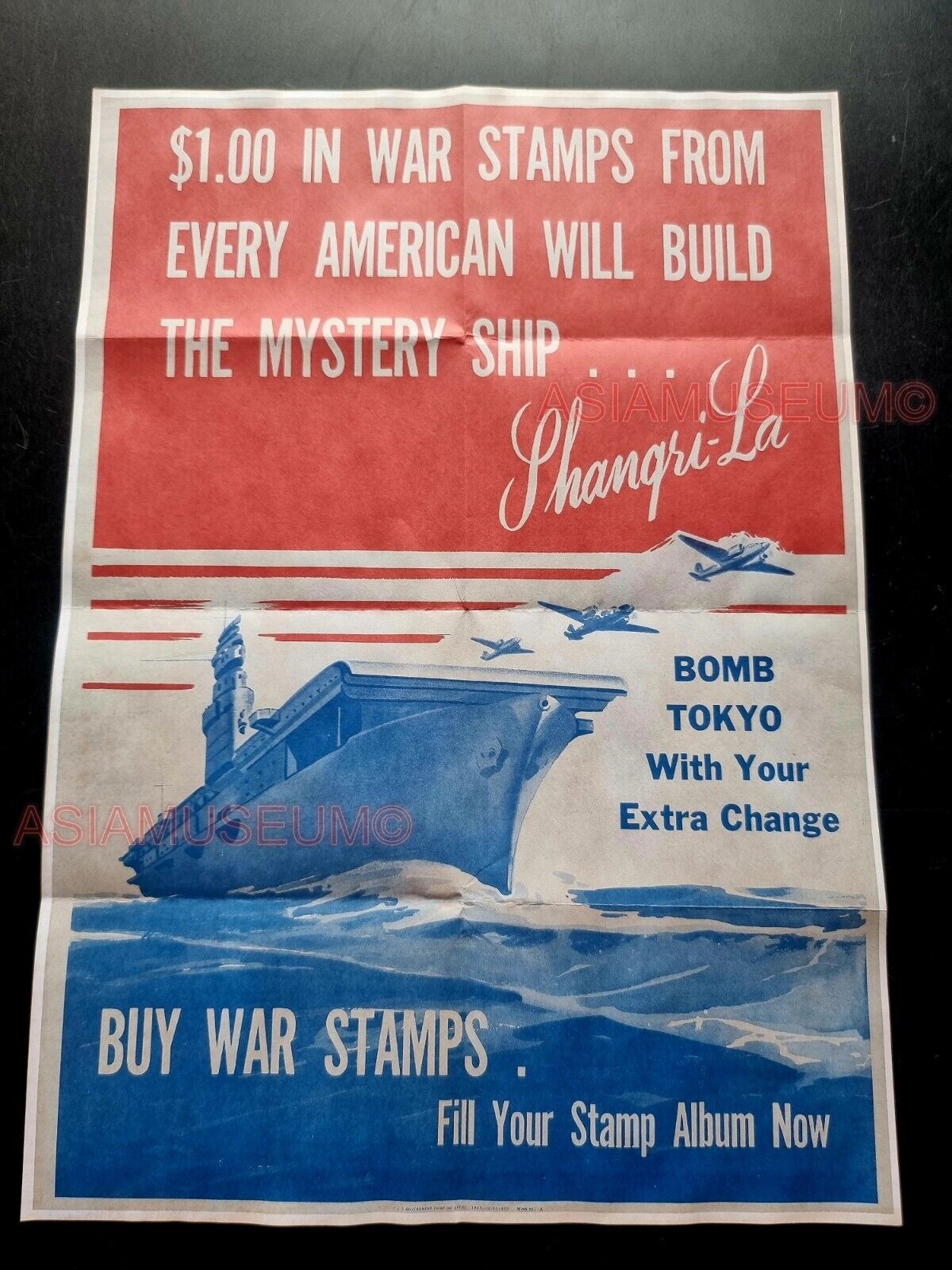 1943 WW2 USA BUY WAR STAMPS BOMB TOKYO AIRCRAFT CARRIER PROPAGANDA POSTER 549