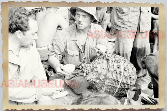 40s WW2 Vietnam HANOI MARKET FRENCH ARMY BASKET DRINKS OLD Vintage Photo 28231