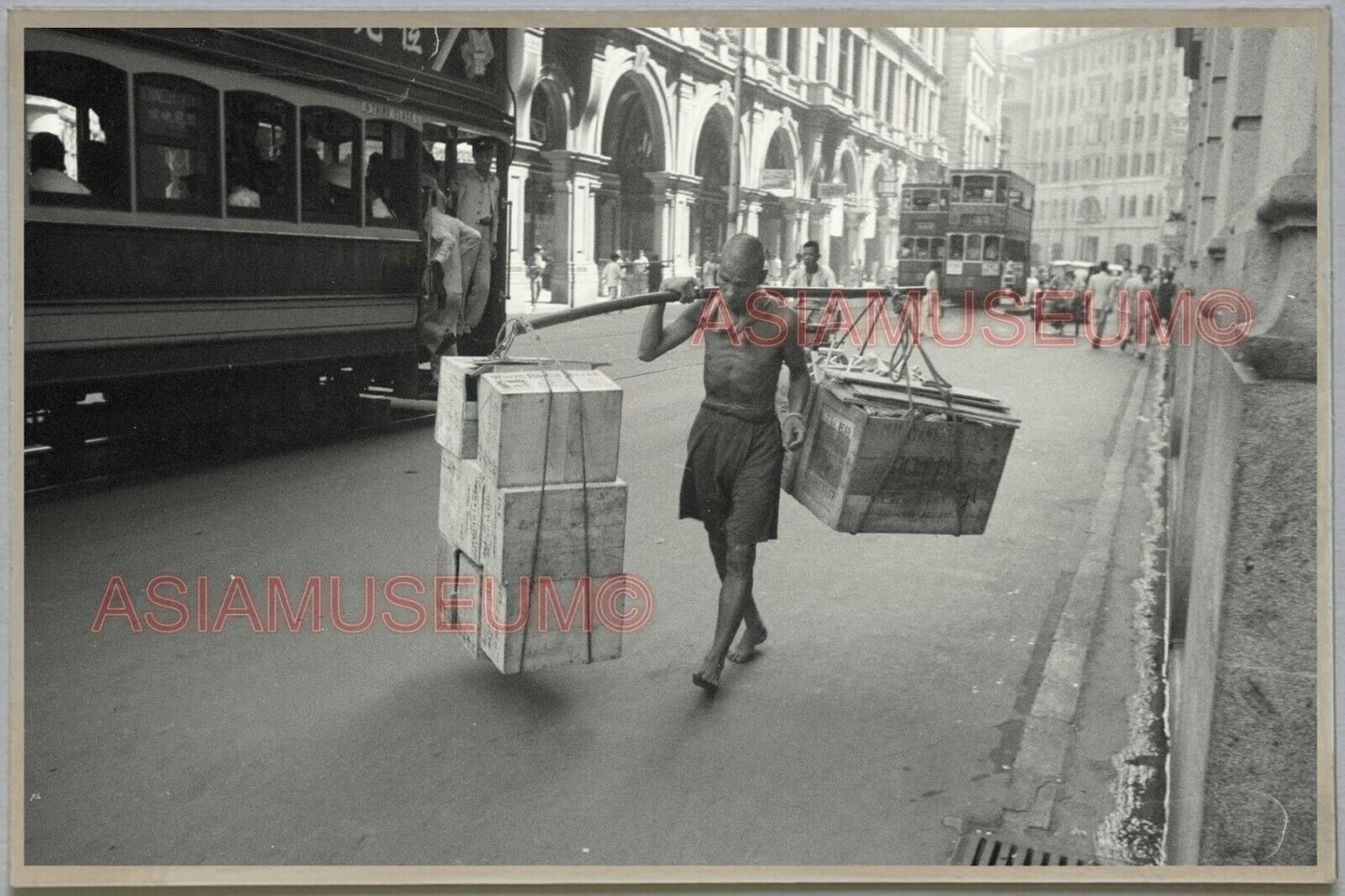 WW2 Labor Coolie Tram Bus HONG KONG VINTAGE PHOTO POSTCARD RPPC 1205 香港舊照片明信片