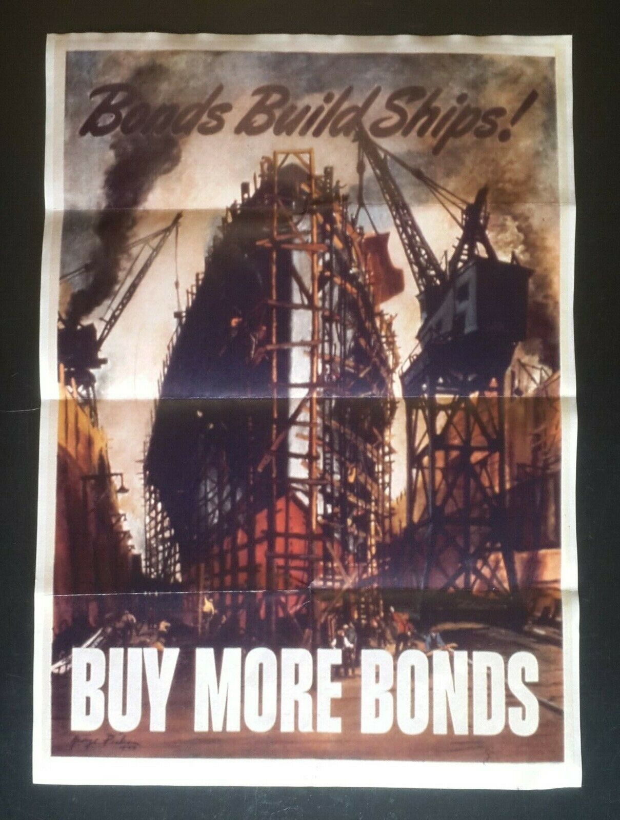 1943 WW2 USA AMERICA BUILD SHIP WARSHIP DOCKYARD BUY WAR BOND  PROPAGANDA POSTER