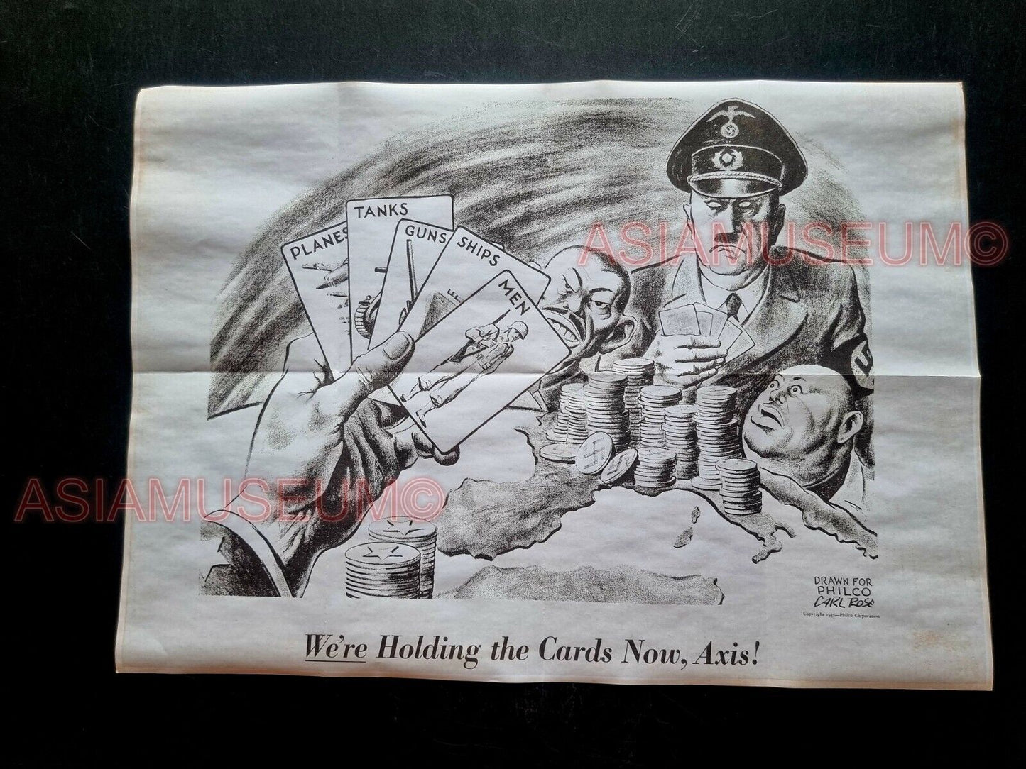 1943 WW2 USA ARMY PLAYING CARD WAR CARICARTURE TOJO JAPAN PROPAGANDA POSTER 577