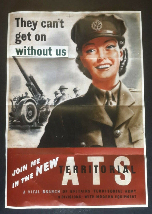 1942 WW2 USA AMERICA ATS WOMEN LADY WAR GUN SOLDIER ARMY BOMB PROPAGANDA POSTER