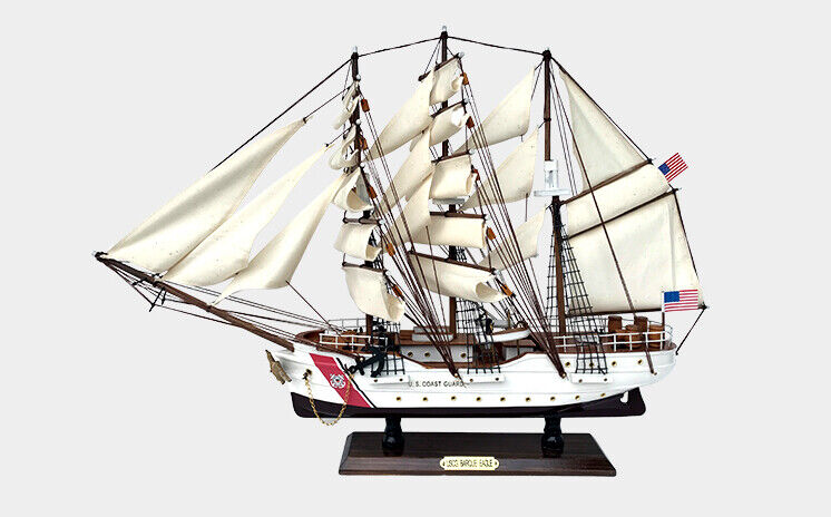 24" USCG COAST GUARD BARQUE EAGLE WAR PIRATE  FLAG Wood Vintage Model Ship