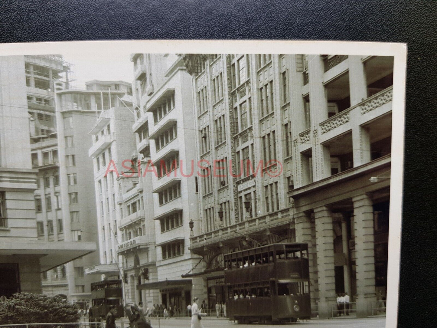 Alexandra House Queen's Road Tram Bus  Vintage B&W Hong Kong Photo Postcard RPPC