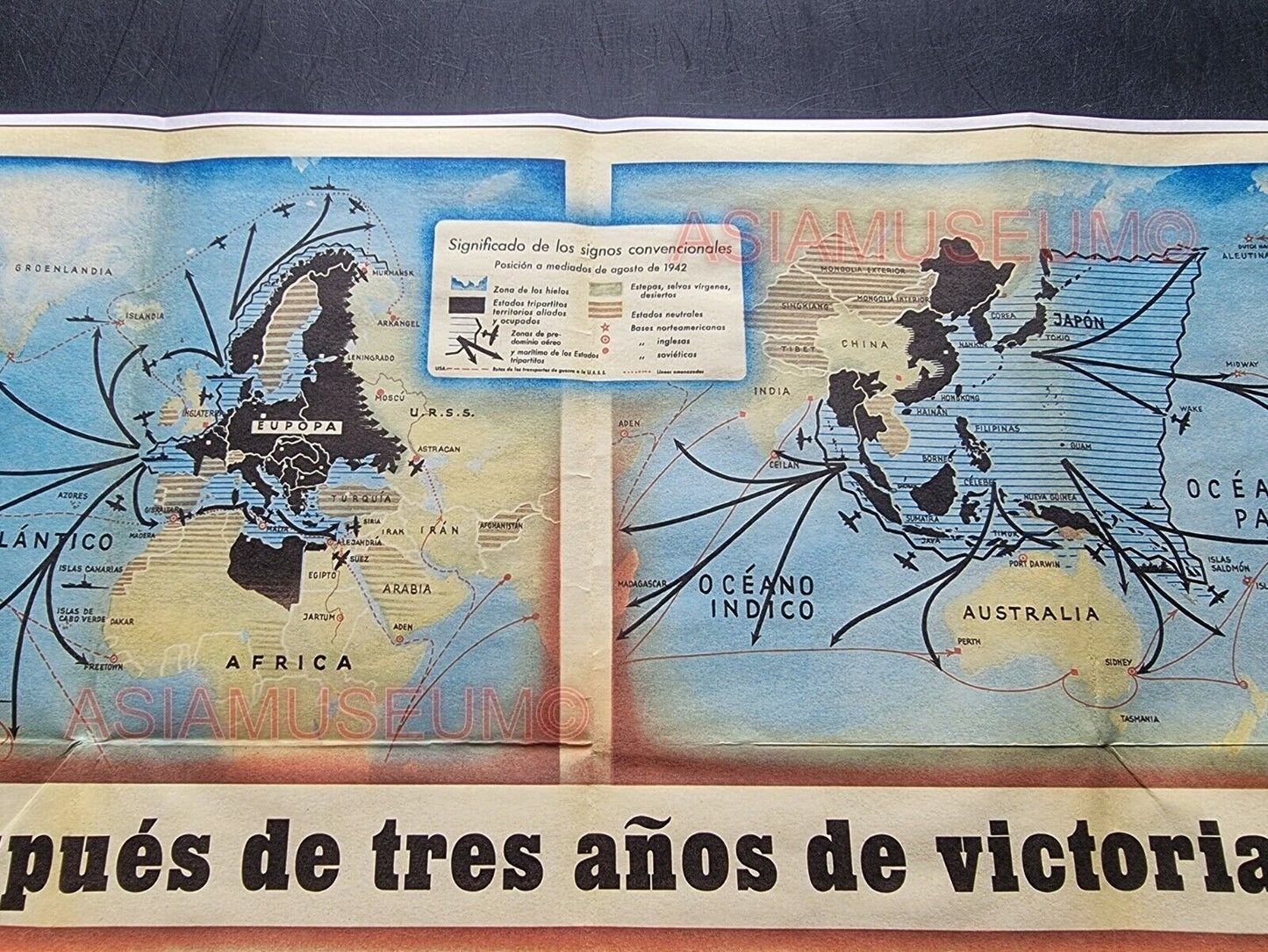 1944 WW2 USA AMERICA PACIFIC WAR ARMY JAPAN ASIA MAP NAVY SHIP PROPAGANDA POSTER