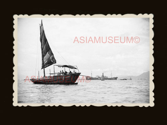 1940s VICTORIA HARBOR BOAT SHIP JUNK SAIL  Vintage Hong Kong Photo 香港旧照片 #1932