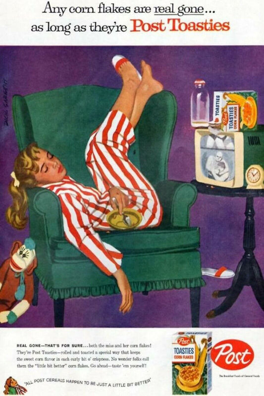 1950s POST TOASTIES CORN FLAKES WOMEN SEXY LADY PAJAMA Ads Vintage Postcard #127