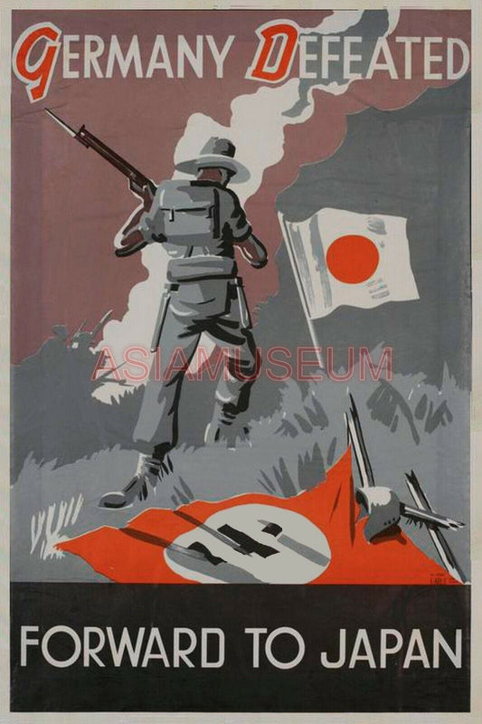 1944 WW2 USA AMERICA DEFEAT GERMANY JAPAN ARMY SOLDIER WAR FLAG D-DAY Postcard